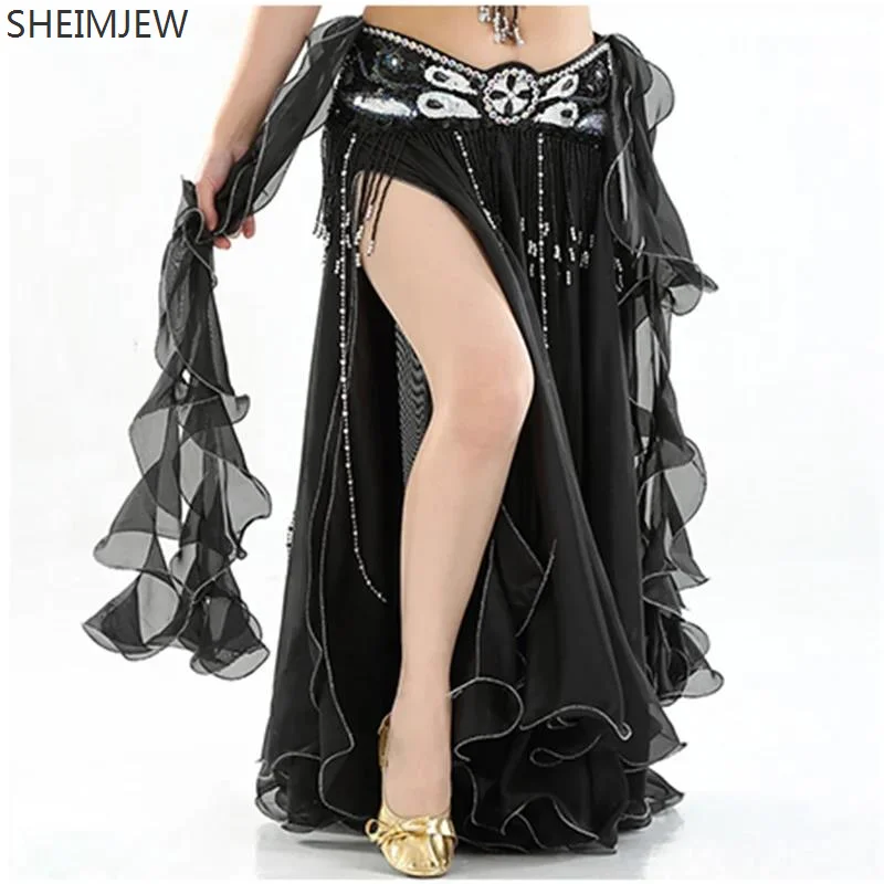 

Belly Dance Saree Belly Dance High Split Skirt Chiffon Rolled Leaf Double Split Ear Skirt Belly Dance Dance Skirt Dance Skirt