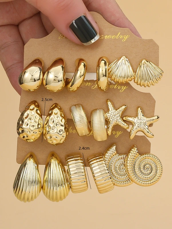 3PAIRS-6PAIRS/Set Fashionable &Golden Starfish, Seashell,