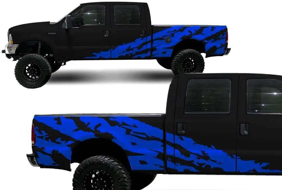 

Factory Crafts Shred Side Graphics Kit 3M Vinyl Decal Wrap Compatible with Ford F-250 Crew Cab 6.75 Bed 1999-2006 - Azure Blue