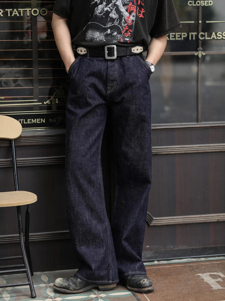 High Waist Slim Fit Straight Leg Denim Jeans 65OZ Mbbcar Men's Red Ear Durable Casual Cotton Trousers American Sle