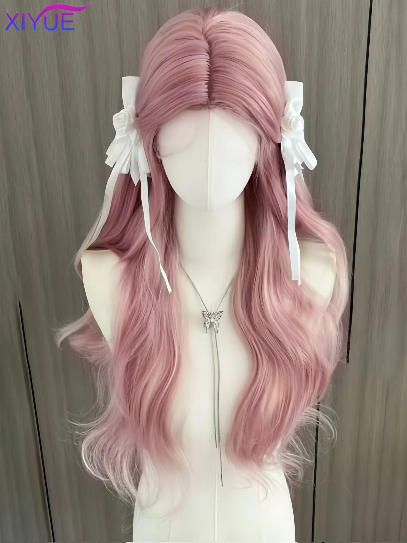 Pastel Violet lace Wig for Women Long Wavy Cosplay Wigs Natural Soft Sweet Synthetic Wig for Daily Use School Life Lolita Wig