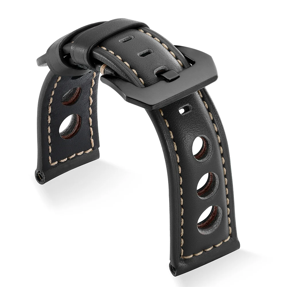 Vintage-Style Genuine Leather Watch Strap in Black, Blue, and Brown - Men's and Women's Wristband Bracelet