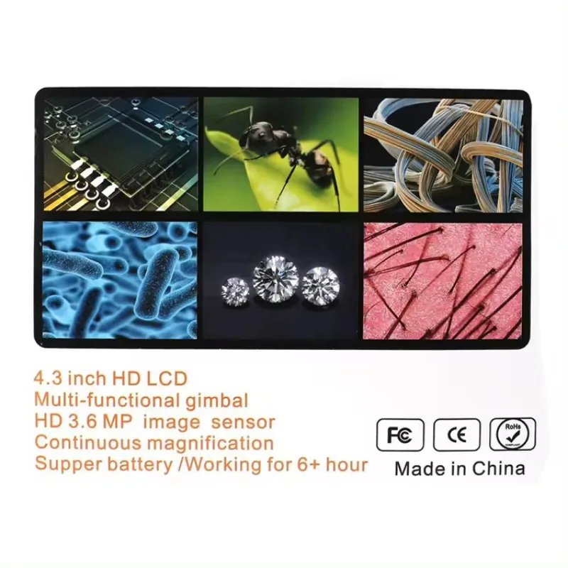 휴대용 LED PCB 휴대폰 포함 전자 디지털 비디오 현미경, 600X 현미경, 4.3 인치 LCD 디스플레이, 3.6MP