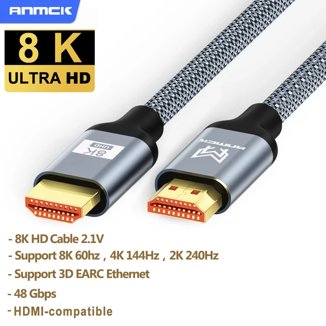 Certified 8K HDMI 2.1 Cable 48Gbps Braided 1M 2M 3M 5M- CABLETIME