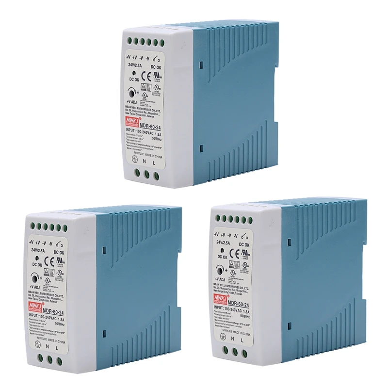 

3X MDR-60 24V 60W Din Rail Power Supply Ac-Dc Driver Voltage Regulator Power Suply 110V 220V