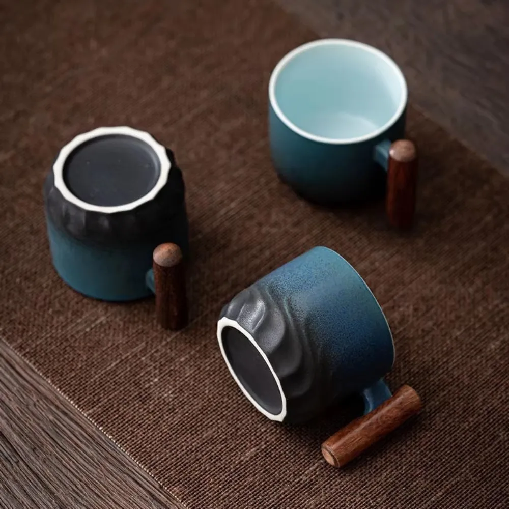 Retro Ceramic Espresso Cup Set with Wooden Handle...