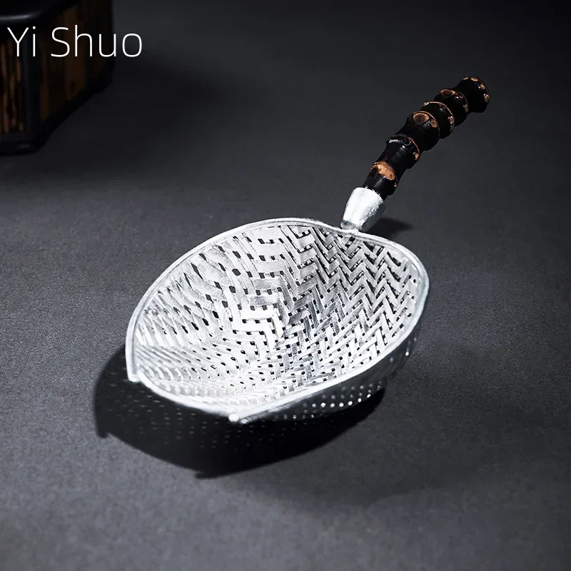 

Pure Tin Woven Black Bamboo Handle Tea Strainer Hand Woven Dustpan Filter Tea Dust Tea Ceremony Utensils Tea Accessories