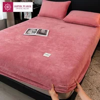 Soft Warm Plush Fitted Sheet Elastic Mattress Cover Fluffy Coral Fleece Bed Linen Winter Couple Luxury Double Bed Bedding