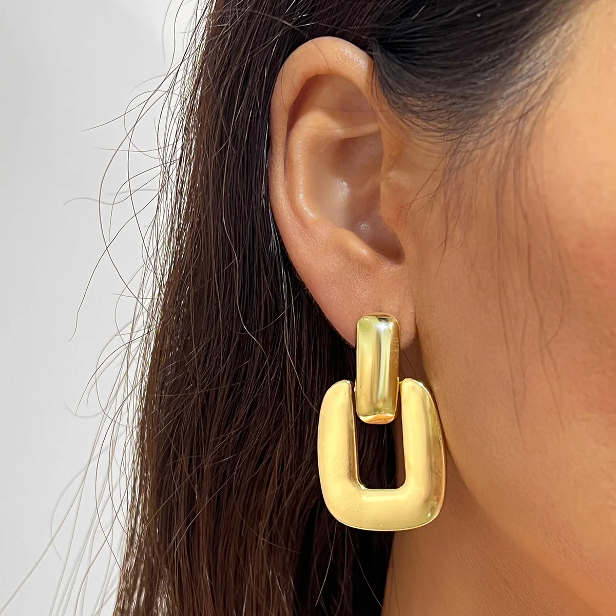 Women Earrings New Fashion Double Heart Earrings Luxury Trendy Gold Color Smooth Metal Love Drop Earring 2023 Jewelry Party Gift