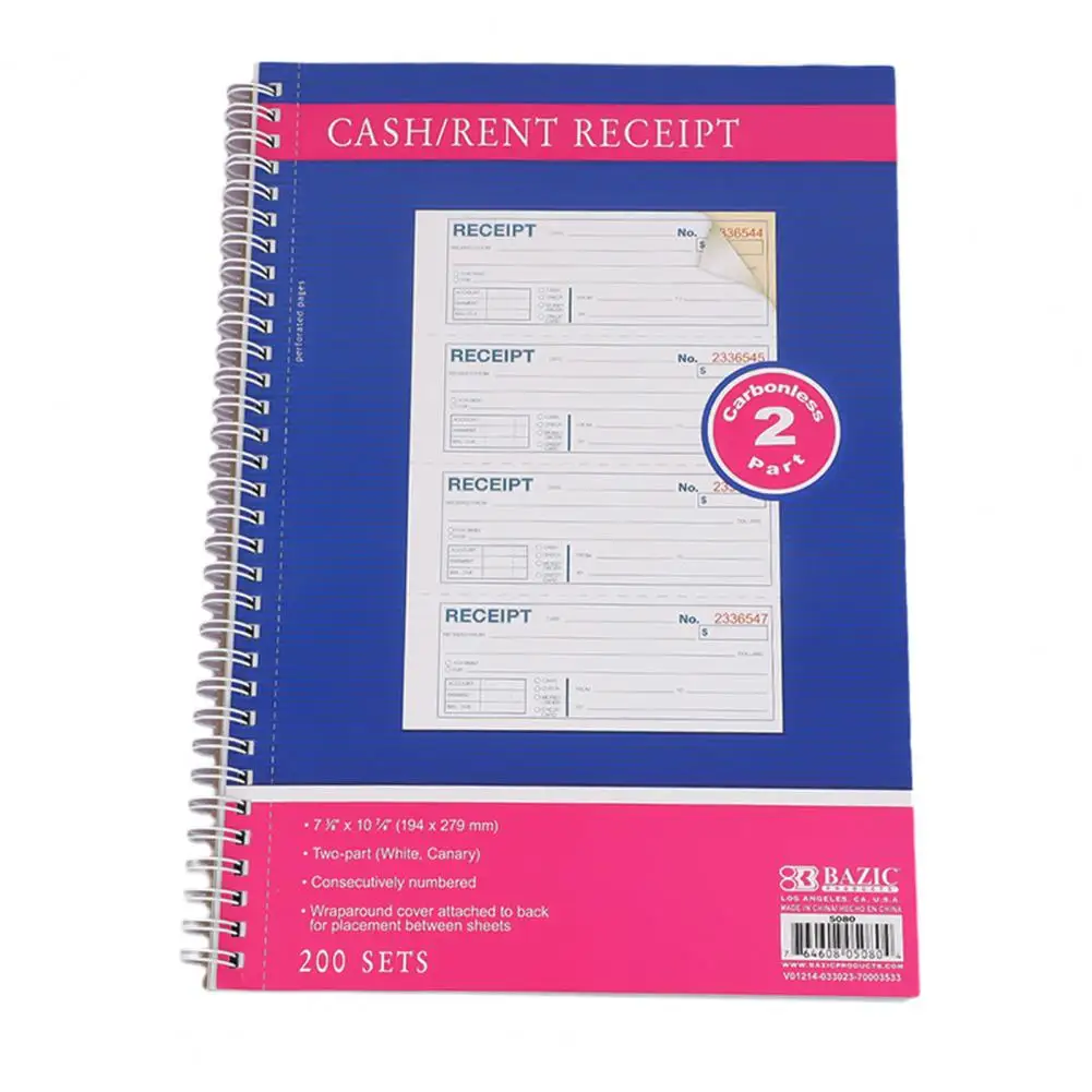 Spiral Receipt Book Spiral Money Rent Receipt Book with Print 200 Sets of Carbonless Copy Paper Smooth Writing for Easy