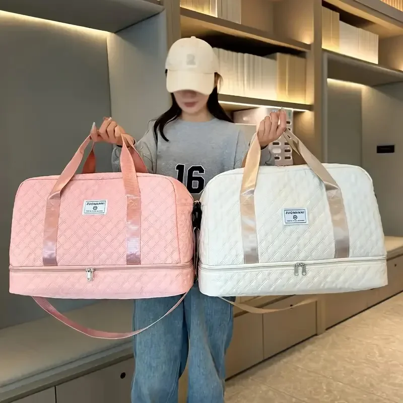 1PC Fashionable Diamond Grid Multifunctional Lightweight Leisure Travel Bag Dry Wet Separation Waterproof Train Sports Yoga Bag