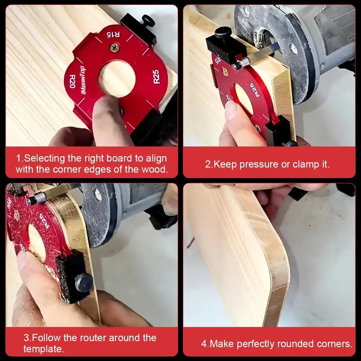 4in1 Woodworking Router Arcs Angle Positioning Template Corner Radius Routers R10-R50 Radius Jig Woodworking Positioning Tool