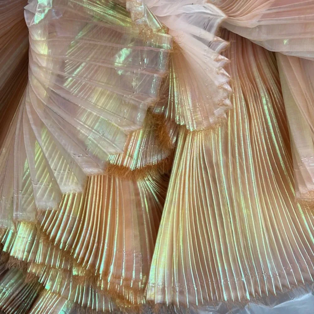 Creative Shiny Pleated Organza Fabric 100*150cm Handmade Cloth Fabric Rainbow Mermaid DIY Material Sewing Girls Skirt Dress