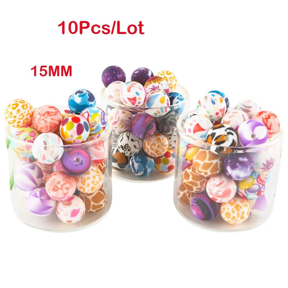 

Sunrony 10Pcs 15MM New Colorful Printed Leopard Round Silicone Beads Baby Food Grade DIY For Jewelry Necklace Making Accessories