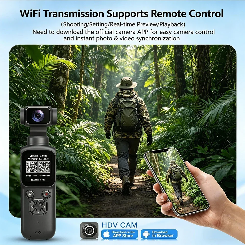 4K 액션 카메라 330 ° 얼굴 추적 짐벌 스테빌라이저 75MP 픽셀 WiFi 기능 포켓 짐벌 카메라 (브이로그용)