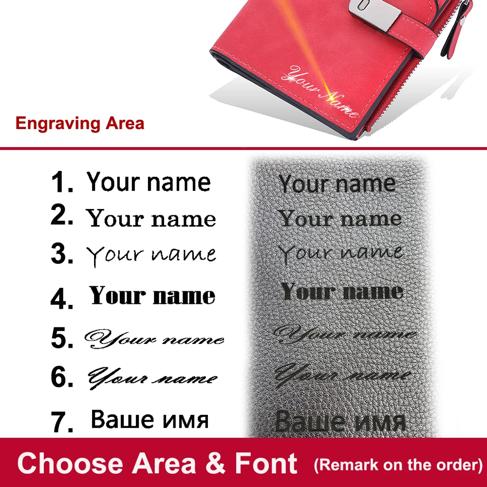 New Women Short  Wallets Magnetic Buckle Free Name Engraving Top Quality Card Holder Female Purse Zipper Wallet For Girl 3