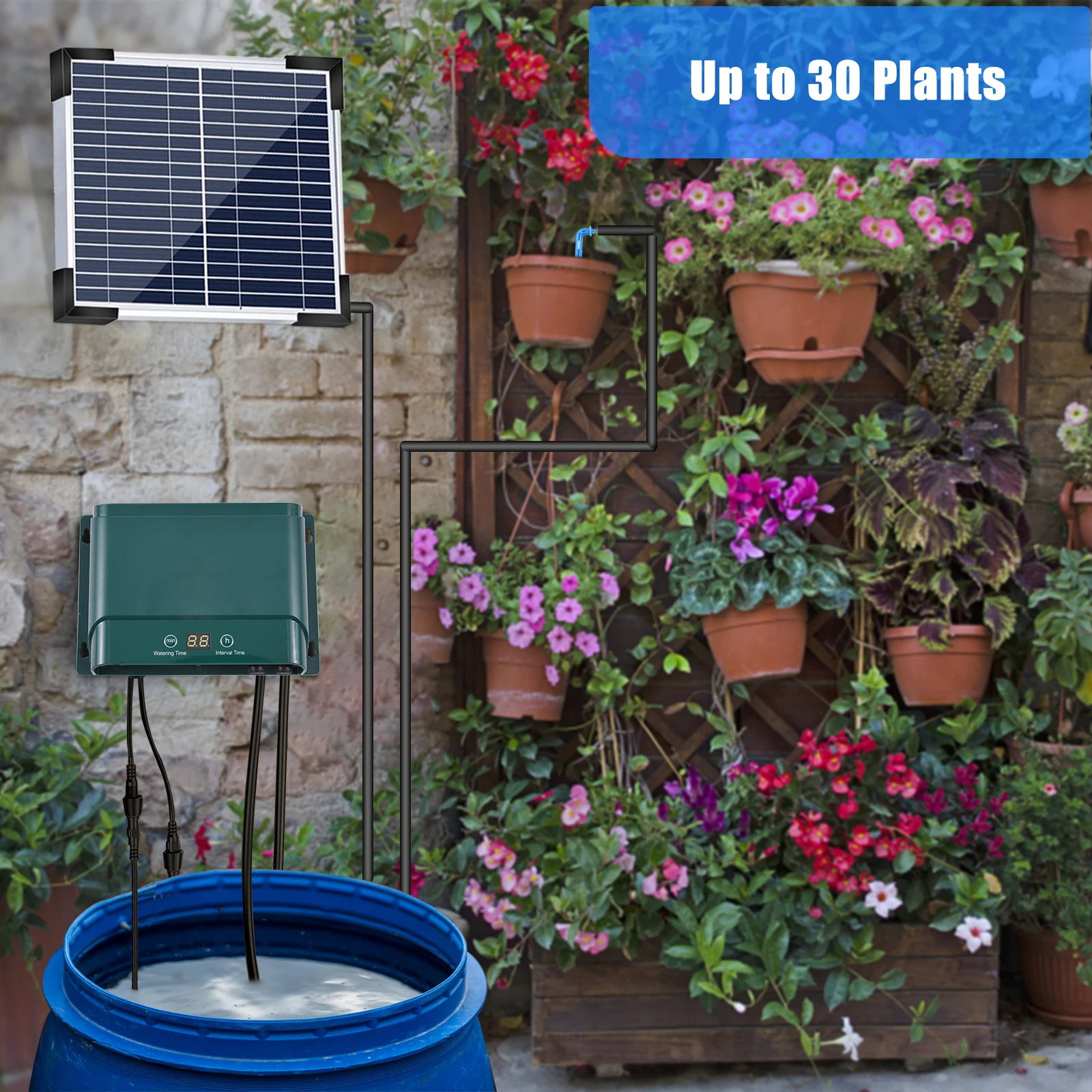 Solar Automatic Drip Irrigation Kit 30 Watering Modes 7 Timing Modes 32.8FT Automatic Watering Irrigation System for 50 Plants - 6