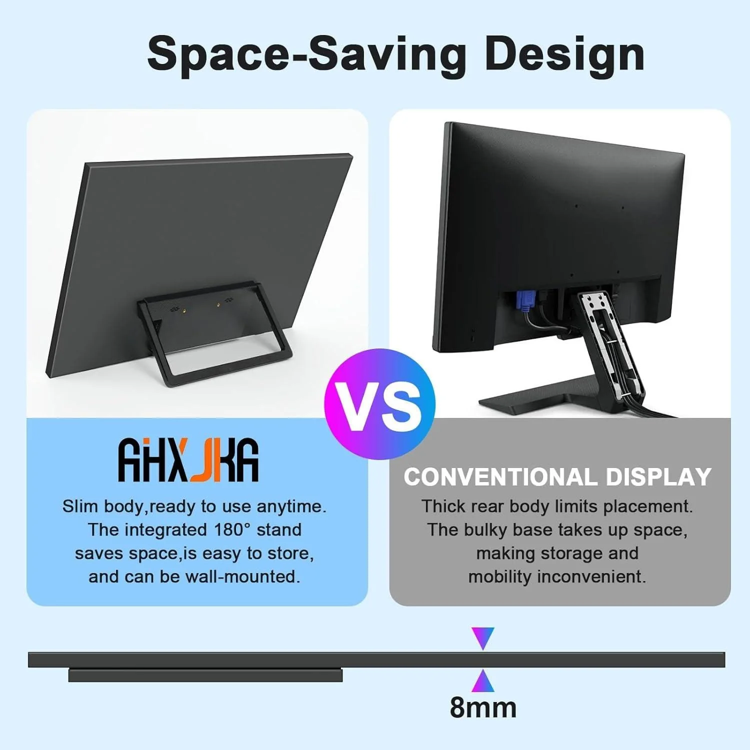 AHXJKA 23.8인치 120Hz 휴대용 모니터 100%sRGB FHD IPS 노트북, 휴대폰, PS4/5, Xbox, Mac, Switch용 (저블루라이트 타입-C 미니 HDMI 포함)