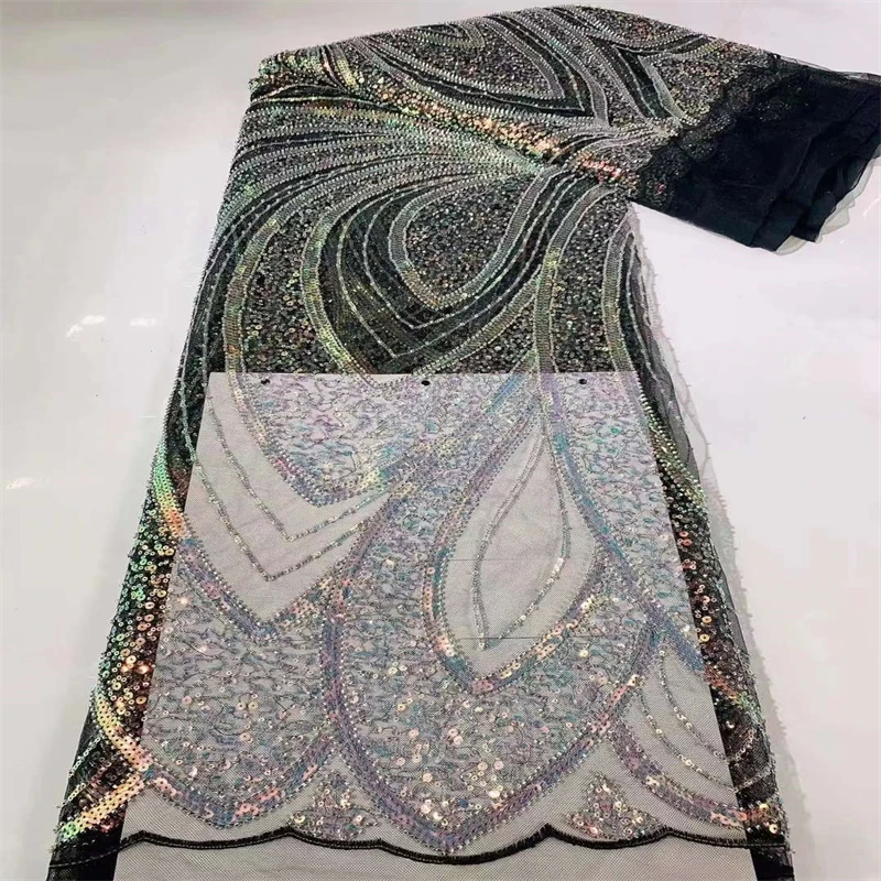 

Familiar French Tulle Sequins Lace Fabric 2022 High Quality African BeadNet Lace 5yards Nigerian Lace Fabric For Wedding HD61904