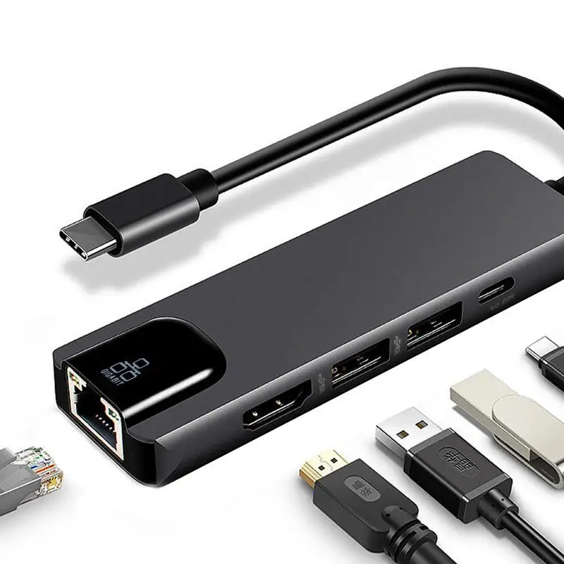 

USB C-хаб с адаптером, простой в использовании USB C-хаб, многопортовый адаптер, док-станция, многофункциональная Расширительная док-станция с 5 портами, док-станция