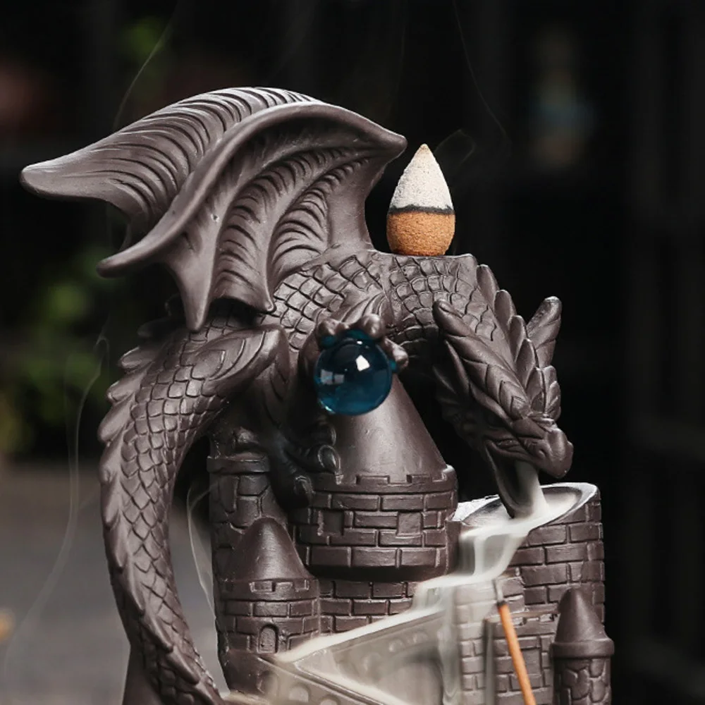 Purple Sand European and American Winged Dragon Candle Incense Stove Creative European Castle Backflow Incense Stove Handicrafts