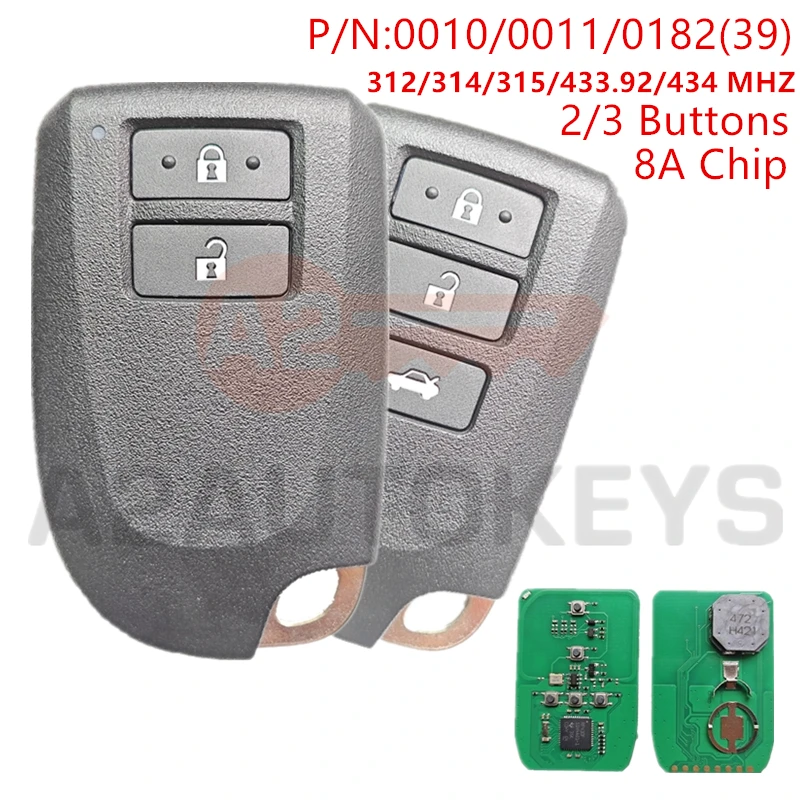 

A2AUTOKEYS For Toyota YARIS L/VIOS P/N:0010/0011/0182(39) 2/3 Buttons 312/314/315/433.92/434 MHZ 8A Car Remote Smart Auto key