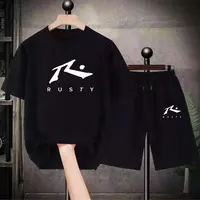 2Pcs/Set Casual Outfit Fashion Thin Sportswear Suit Mountain Print Loose T-shirt Loose Shorts Sport Suit Streetwear 1