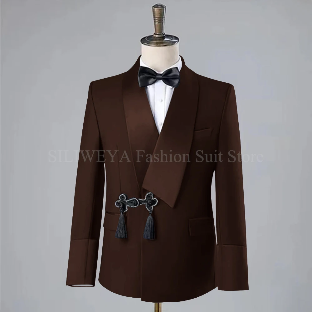 Disc Screw Thread Men Suit Wedding Tassel Shawl Lapel One Buttons Groom Tuxedo Slim Fit Suits 2 Piece(Blazer Pant) mens suit