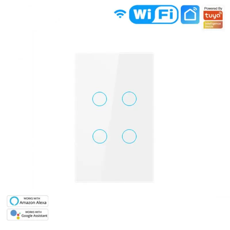 Tuya WiFi Touch Switch Wall Panel Smart Light Switch 100-250V US Automation Home Smart Life Control For Alexa Google 1/2/3/4Gang 