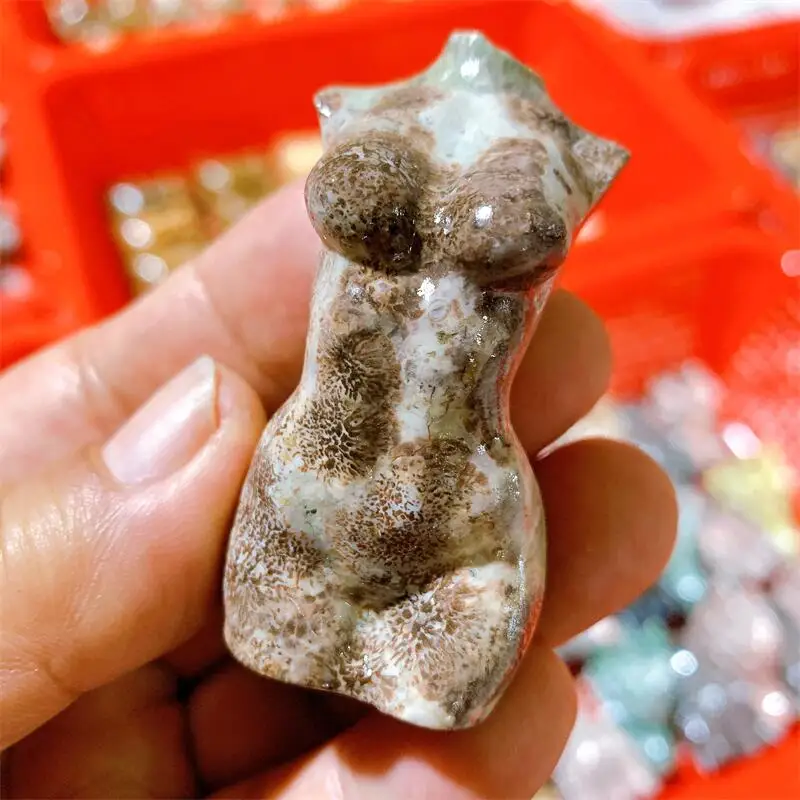 천연 꽃 마노 모델 레이디 바디 조각 힐링 크리스탈 원석, 수집용 홈 데코 선물, 1 개, 6cm