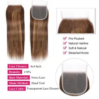 Mèches naturelles lisses à reflets 12A, avec Closure, blond miel, 100% cheveux bruts vierges birmans 4