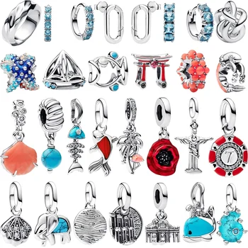 New 925 Sterling Silver Charms Beads Angel Starfish Octopus Shell Ring Earrings Fit Bangle Bracelets Necklace Women DIY Jewelry 1