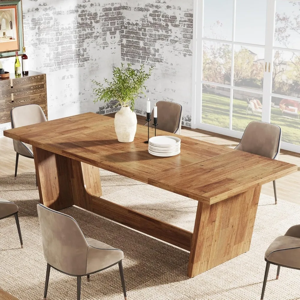 70.87-Inch Dining Room Table: Wood Large Dining Table for 6-8 People, Rectangular Farmhouse Kitchen Table with Solid 3