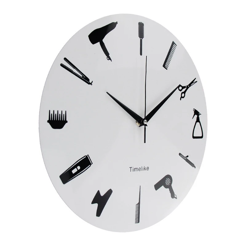 Timelike Barber Stylist Tools Wall Clock Modern 3D Quartz Non Ticking Beauty Hair Salon Clocks For Room Home Decor Gifts images - 6