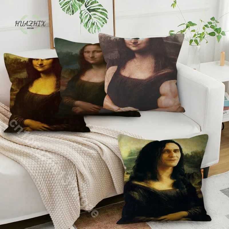 

Funny Mona Lisa Pillowcase Astral Backgrounds Printing Living Room Pillow Covers Home Office Sofa Car Pillowcases Decoration
