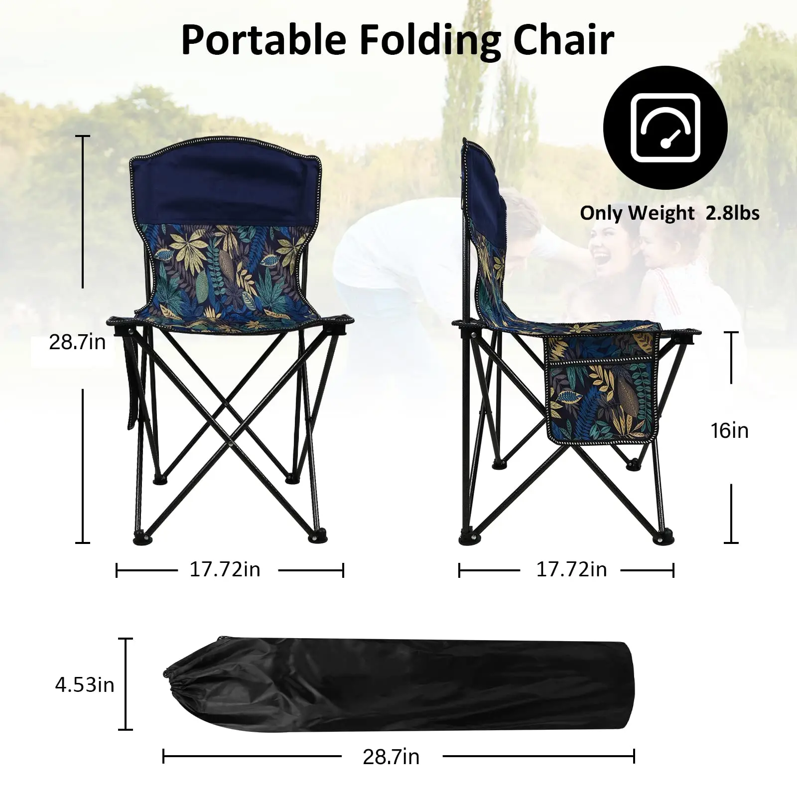 Folding Chairs，Folding Stool Outdoor Camp Chair with Front Pocket & Carrying Bag for Fishing, Camping, Beach, Hunt, BBQ, Travel