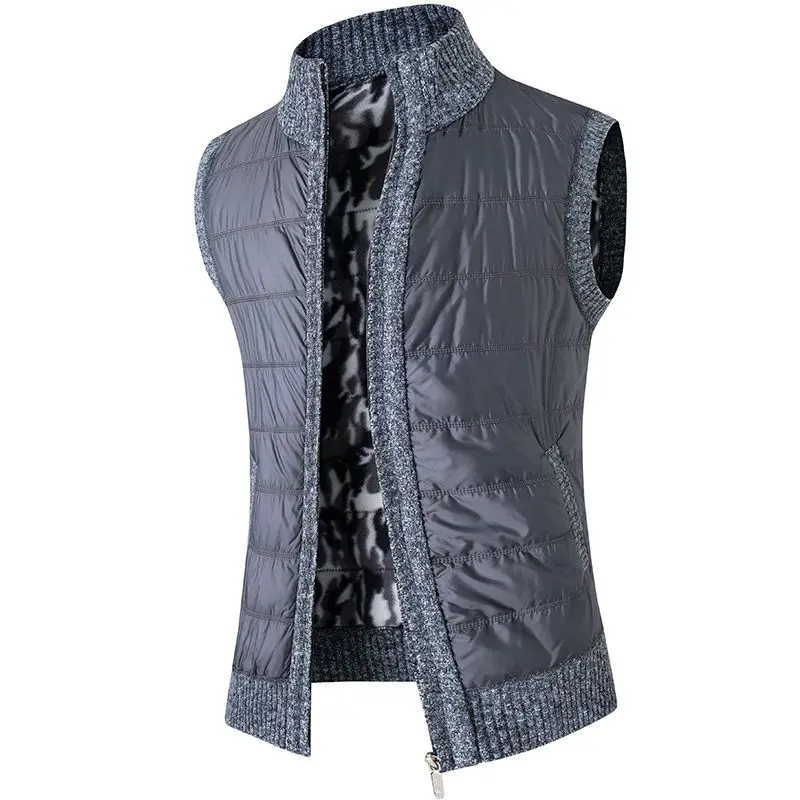 2023 Autumn and Winter Men's Standing Collar Patchwork Zipper Pockets Slim Fashion Casual Elegant Commuter Sleeveless Vest Tops