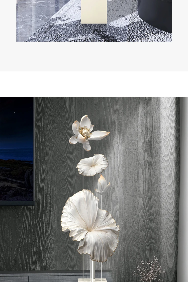 Lotus Rhyme Sculpture Decoration Living Room Large Floor Decoration Statue New Chinese Light Luxury Home Decor Housewarming Gift