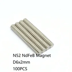 Premium Neodymium Disc Magnets - Pack of 10/50, 6mm x 2mm Size, Ultra - Strong (100PCS N52 D6x2mm)