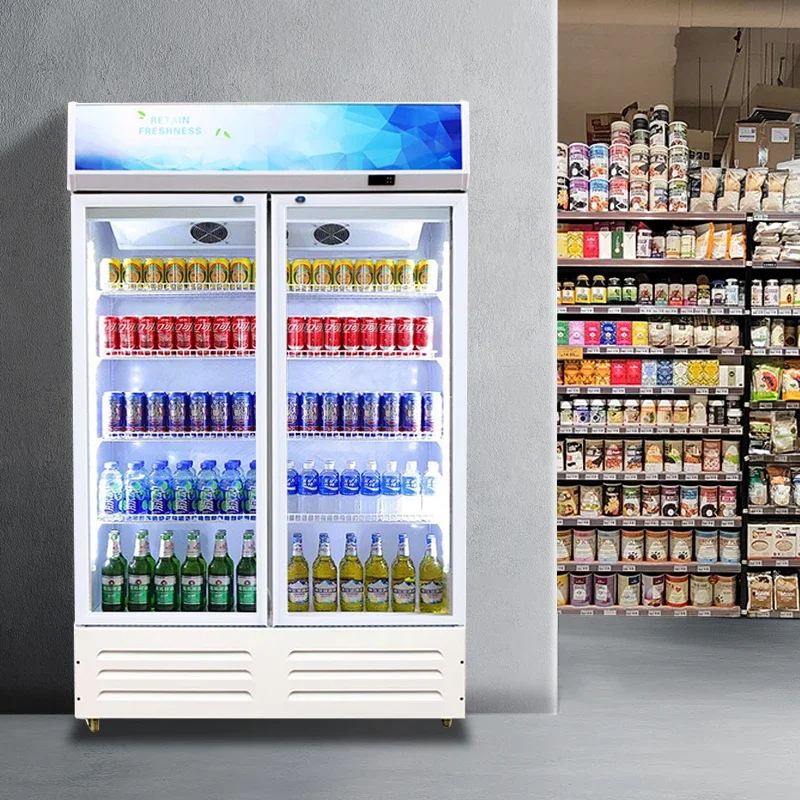 Commercial Glass Door Freezer Dual Temperature Cooler Shelf Display Fridge Refrigeration Beverage Refrigerator For Juice