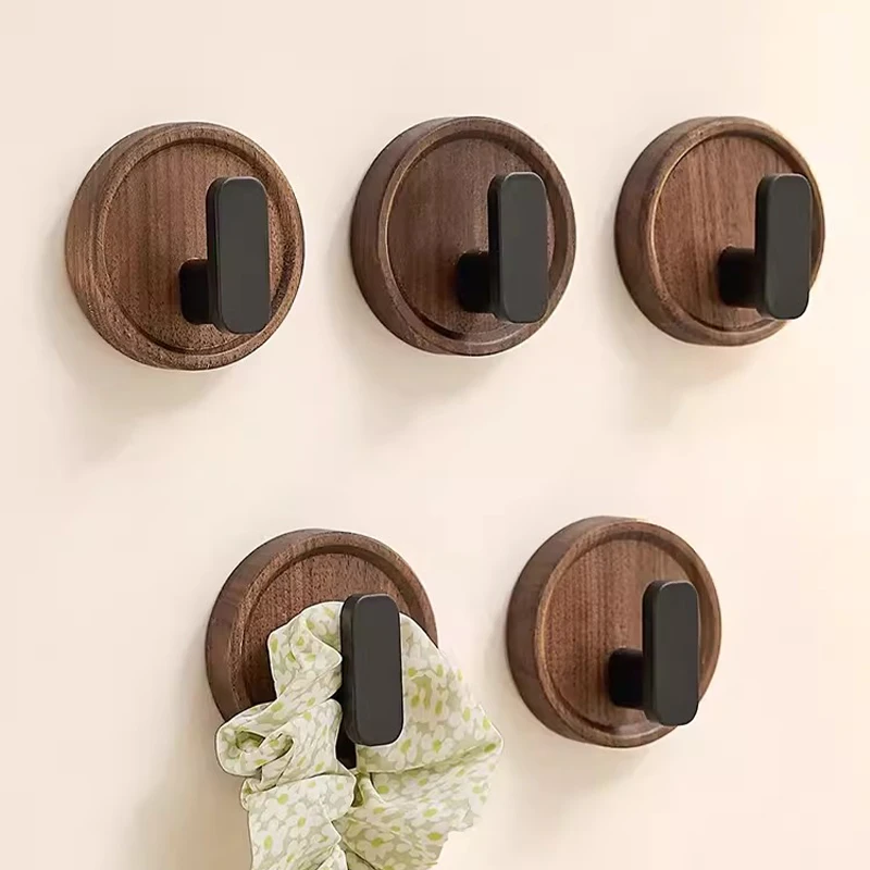 

Self-adhesive Solid Wooden Hook Walnut Key Decorative Towel Holder Hook Door Hanger Wall Coat Rack Kitchen Bathroom Organizer