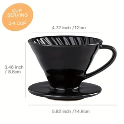 Premium Ceramic Pour - Over Coffee Dripper Set - Complete Coffee Brewing Kit with Mesh Filter for Travel and Outdoor Use (Large black)