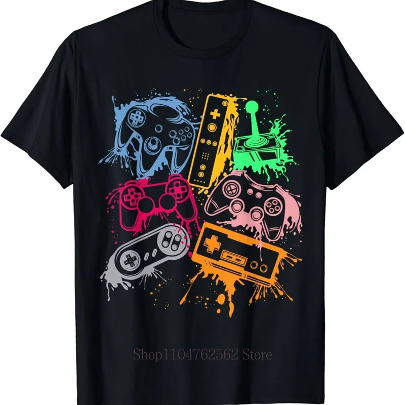 T-Shirt mit Videospielkonsolen-Controller-Aufdruck, Sommer, Herren, lässig, modisch, lustig, Streetwear, Top, Retro, O-Ausschnitt, kurze Ärmel, Baumwoll-T-Shirts