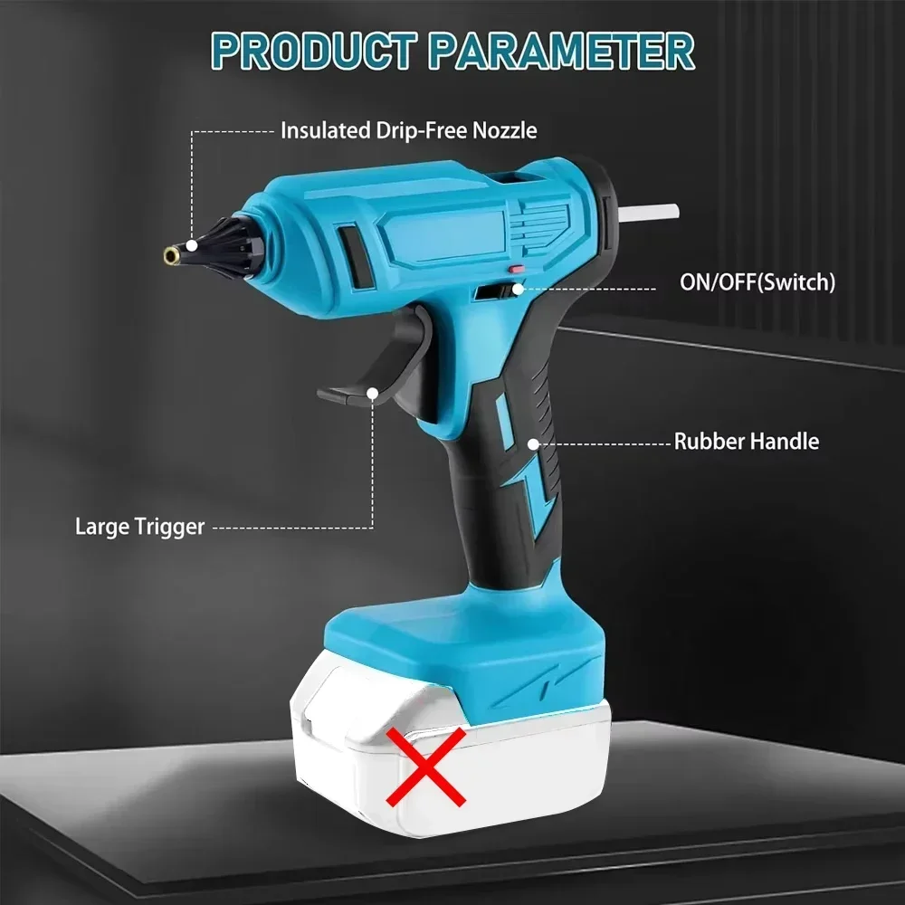 Rechargeable 100W Portable Hot Melt Glue Gun 280&deg;C with 10x 11mm Sticks DIY Repair Tool Compatible with Makita 18V Batteries Hot Melt Glue Gun