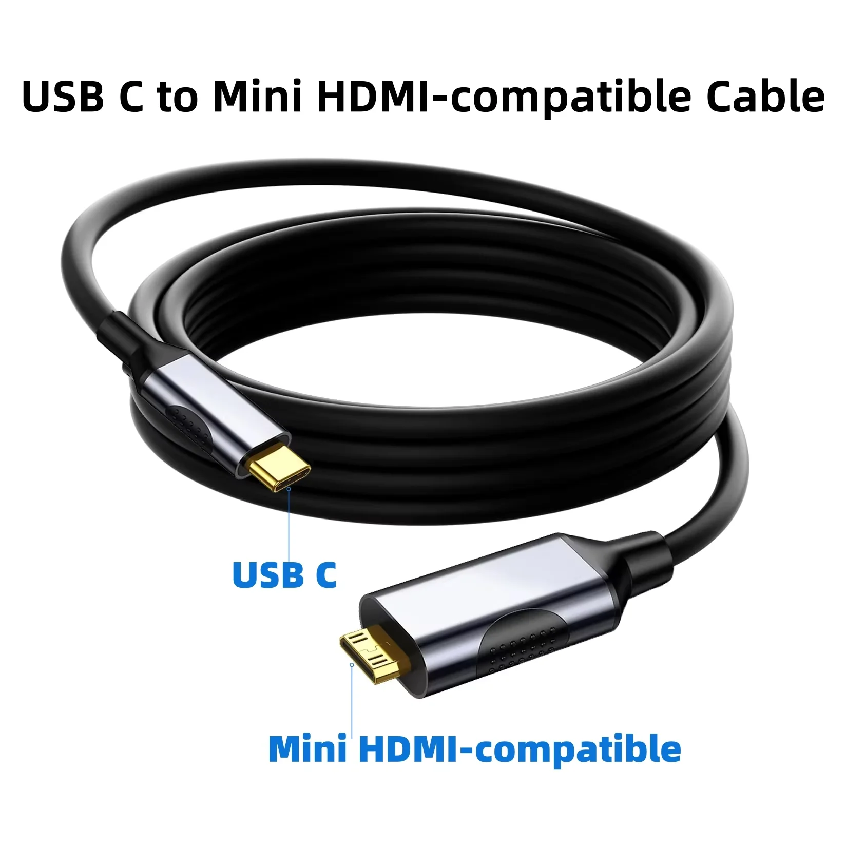 1.8m Type-C - Mini HDMI 互換アダプターケーブル 4K@60Hz ポータブルモニター用 Samsung Galaxy S23 Macbook Pro 対応