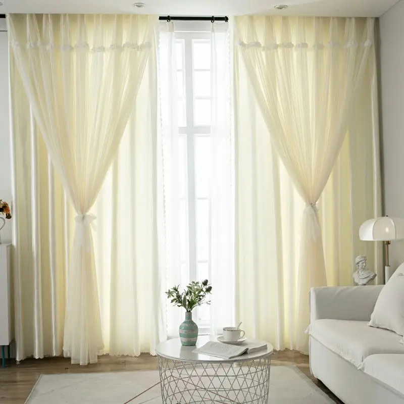 Korean Semi Shade Double Layer Curtain Wedding Veil Princess Style Children Bedroom Window Curtain 5