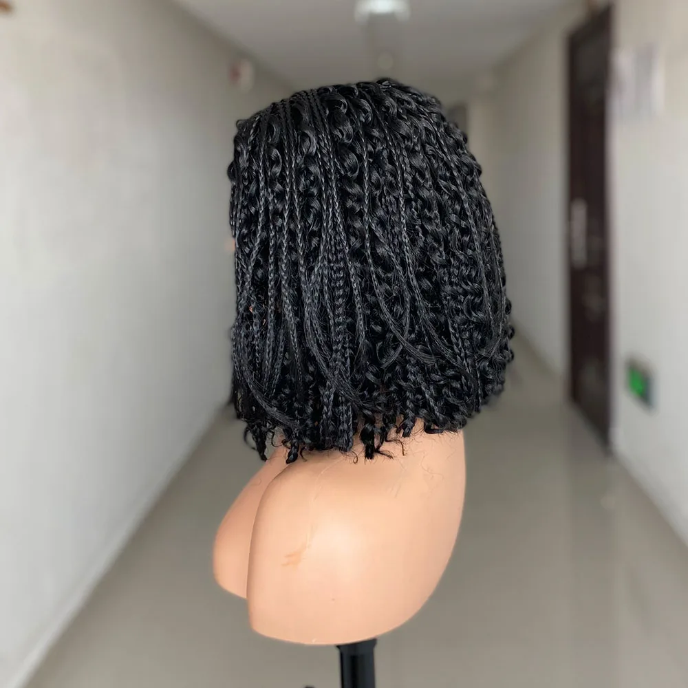 Short Box Braided Bob Wig for Black Women Curly Goddess Box Braids Wigs Synthetic Black Color Bob Hair Daily Use
