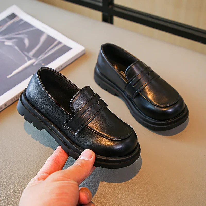 Black Leather Kids School Shoes for Girls
