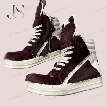 Ro Sneakers Vino Rosso Crine Scarpe alte Stivale in pelle Scarpe da uomo ZIP Donna Sneaker casual Stivaletti in crine di cavallo di lusso
