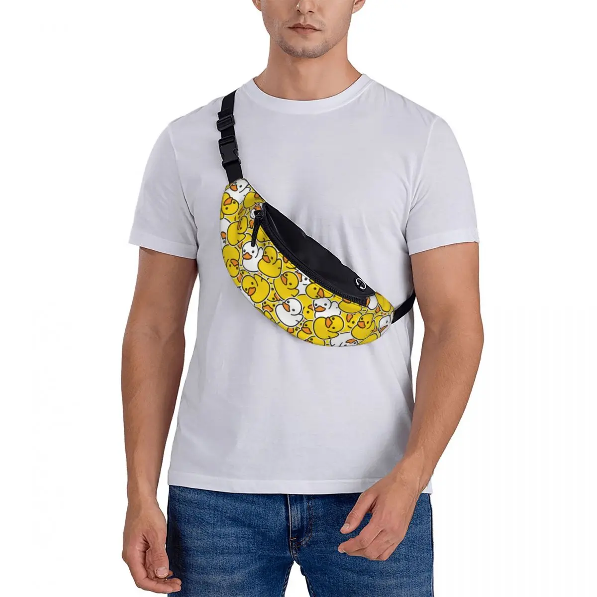 Cute Rubber Ducks Pattern Fanny Pack Men Women Custom Crossbody Waist Bag for Cycling Camping Phone Money Pouch